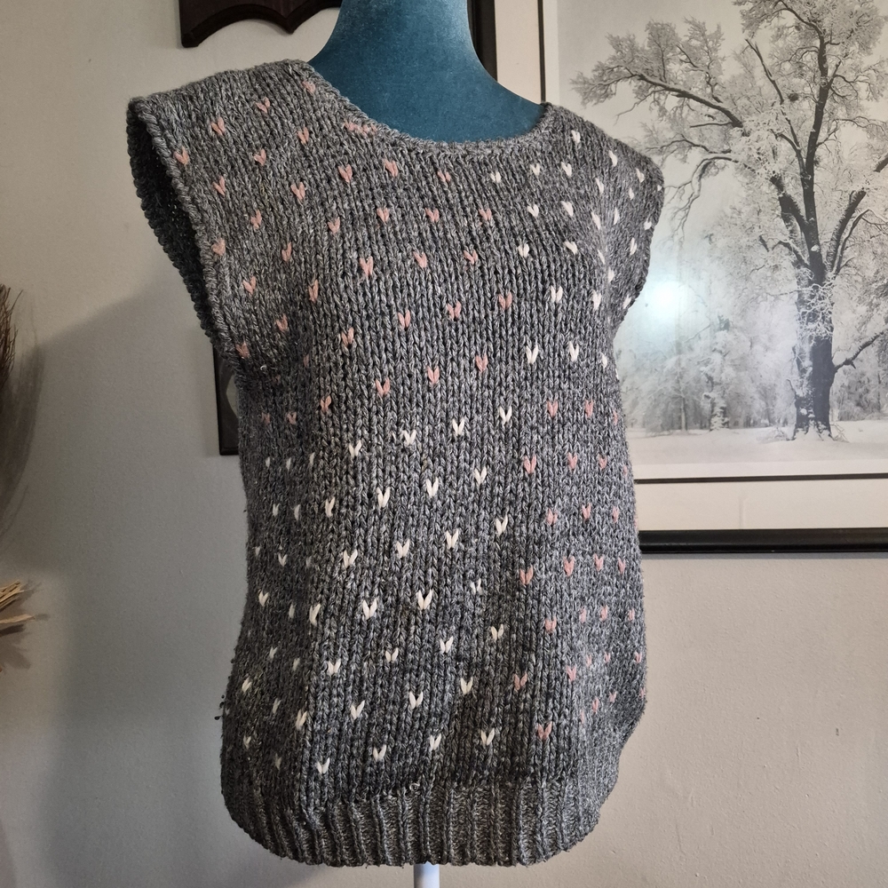 Vintage Licorice Hand Knitted Heart Sweater Vest Size L